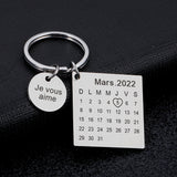 Personalized Calendar Keychain Engraved Date Letters Couple Gift