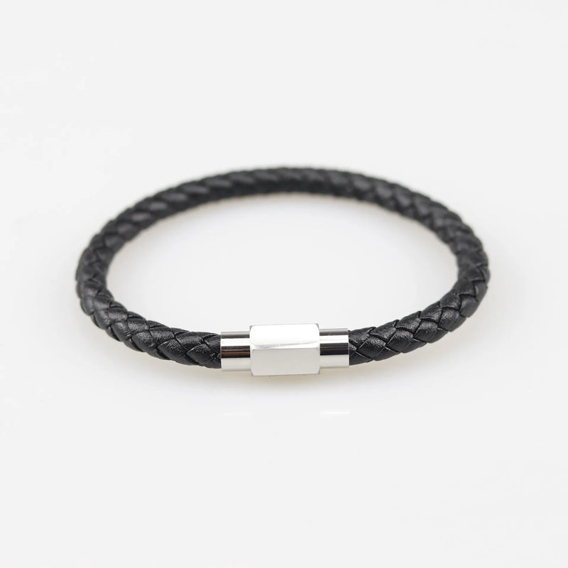 Personalized Leather Bracelet Stainless Steel Bangle