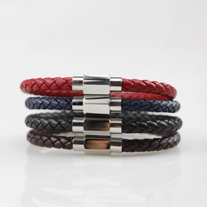 Engraved Leather Name Bracelet Stainless Steel Bangle