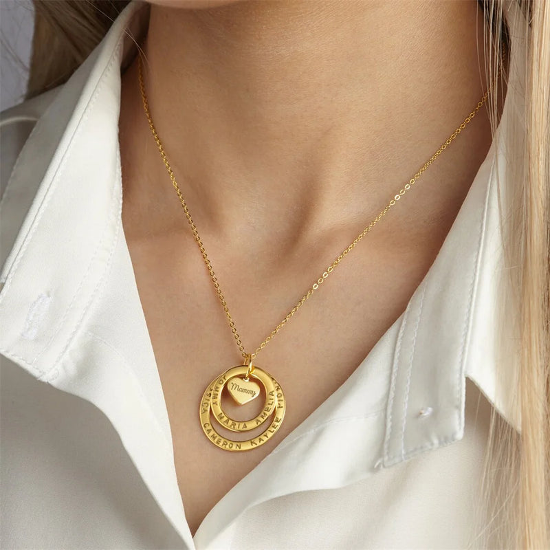 Family Name Necklace Round Pendant Personalized Gift for Mom