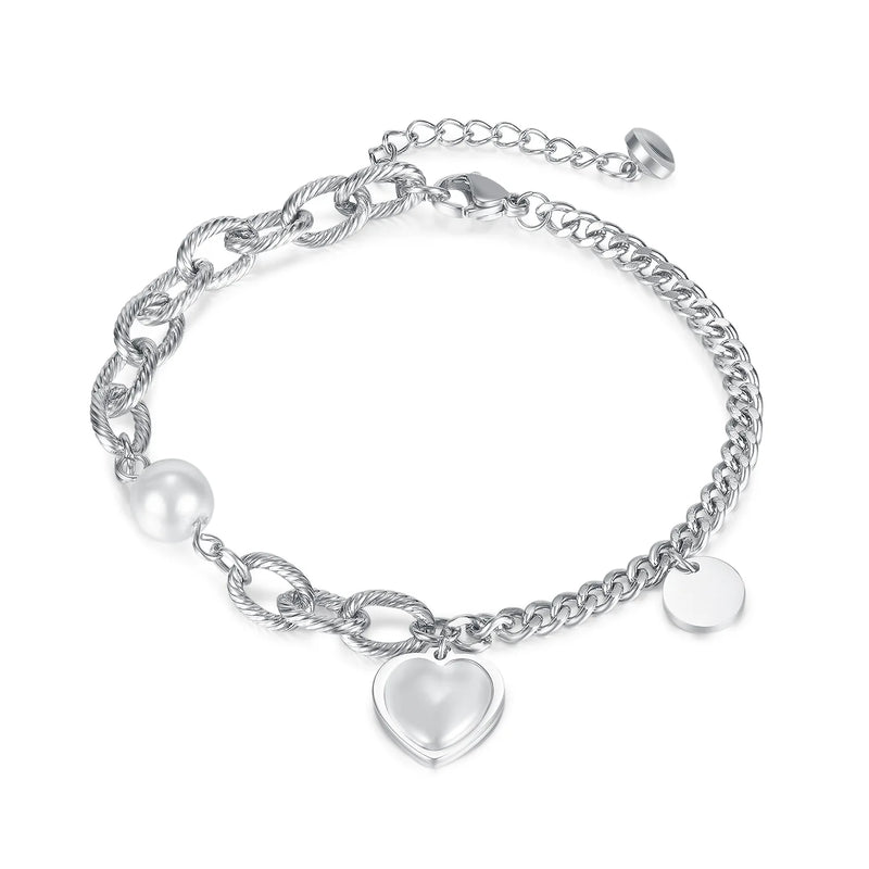 Custom Name Bracelet with Pearl Chain Stainless Steel Personalized Bangles