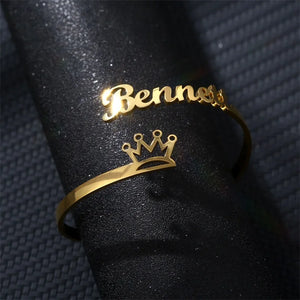 Crown Name Bracelet Personalized Stainless Steel Bangle