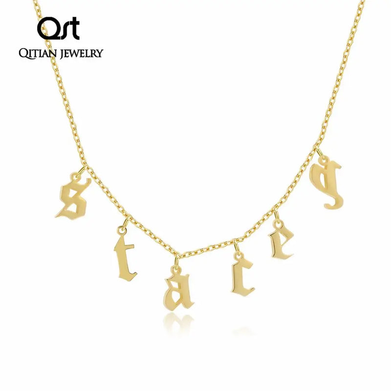 Old English Letters Chokers Necklace Gothic Initial Number Pendant