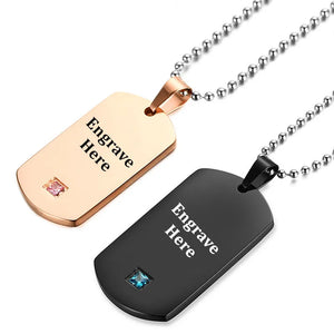 Custom Engraved Couple Necklaces with Crystal Stainless Steel Pendants