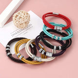 Personalized Men Leather Bracelet with Family Names Beads