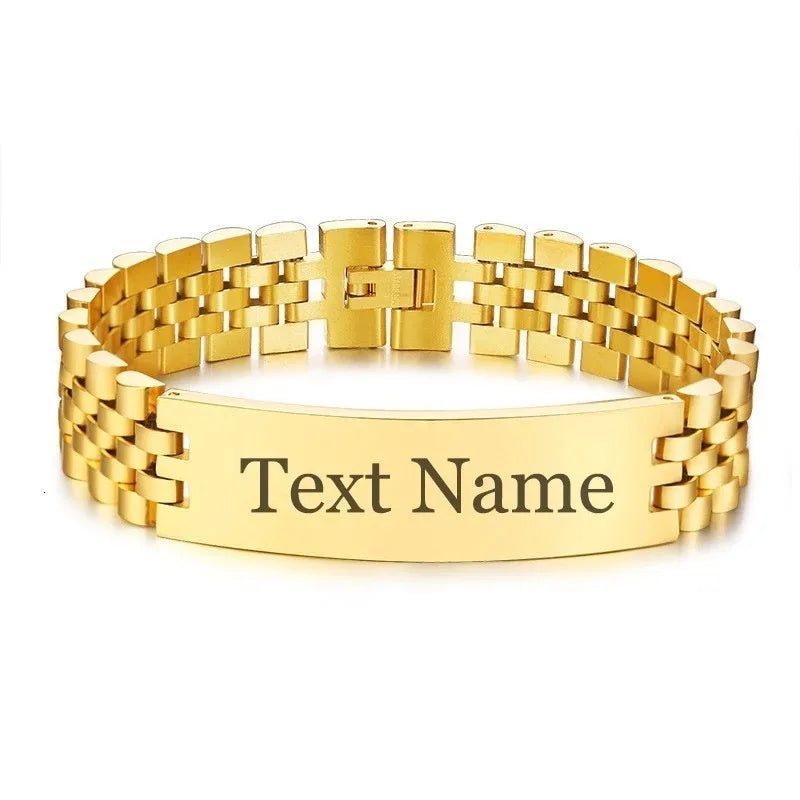 Men's Engraved Name Bracelet 15mm Wide Personalized Gift