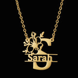 Monogram Name Butterfly Flower Necklace Pendant Stainless Steel Chain