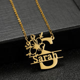 Monogram Name Butterfly Flower Necklace Pendant Stainless Steel Chain