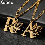Monogram Name Butterfly Flower Necklace Pendant Stainless Steel Chain