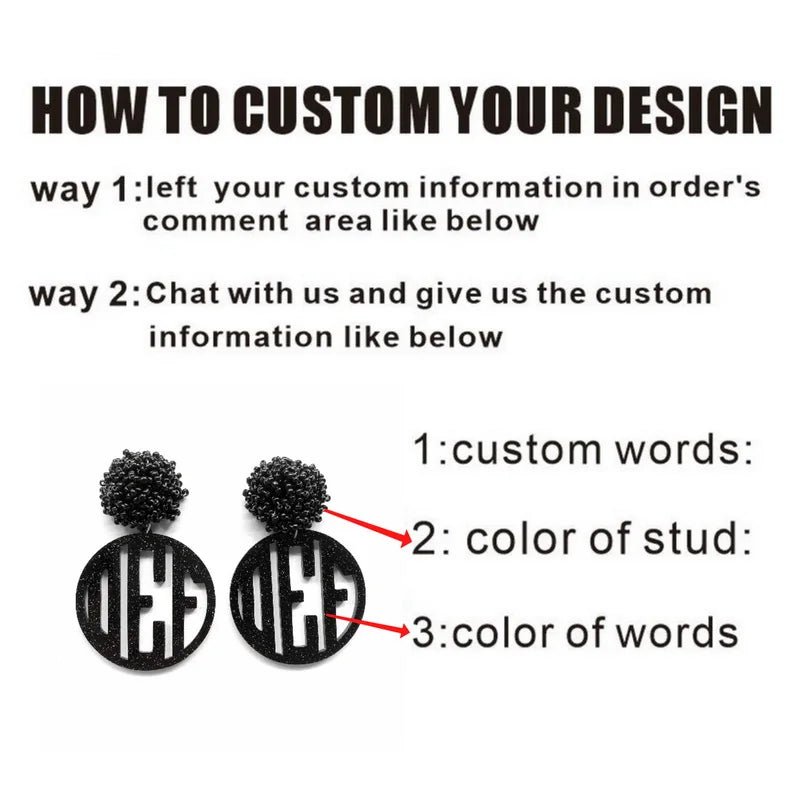 Monogram Words Round Shape Acrylic Beads Stud Earrings