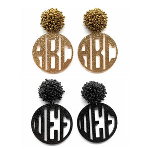 Monogram Words Round Shape Acrylic Beads Stud Earrings