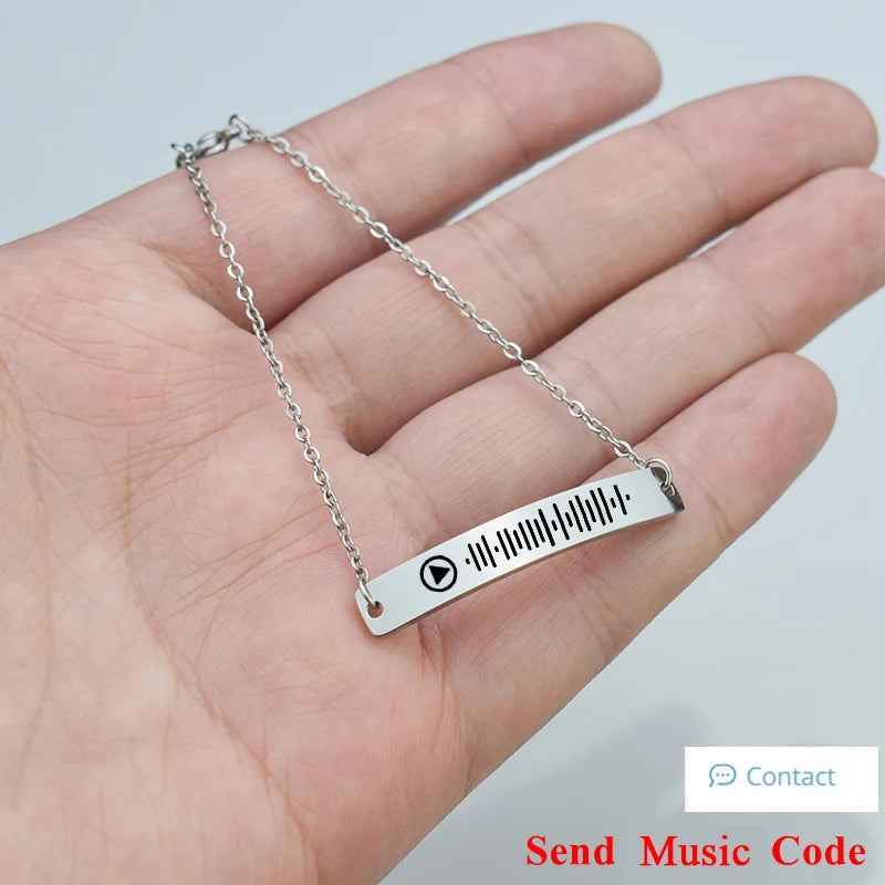 Music Code Bracelet Stainless Steel Bangle Engraved Text Name Charm Bracelet