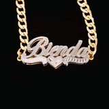 Double Layer Heart Nameplate Cuban Chain Personalized Bracelet