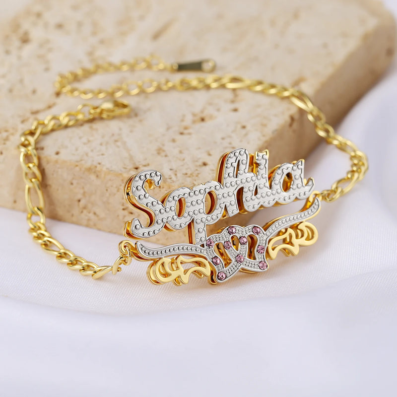Personalized Heart Nameplate Cuban Chain Bracelet