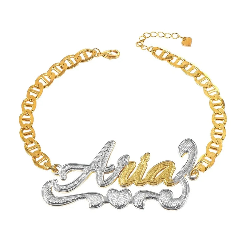 Heart Nameplate Cuban Chain Personalized Name Bangles