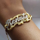 Personalized Name Bangles Two Tone Plated Stainless Steel Bracelets