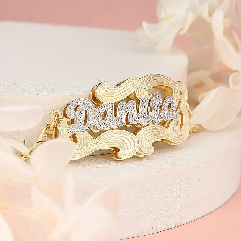 Personalized Name Bangles Two Tone Plated Stainless Steel Bracelets