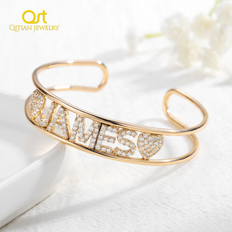 Crystal Letter Name Bracelet Personalized Diamond Bangle Charm Jewelry