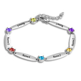 Engraved 6 Name Bracelets With 6 Birthstones Personalized Family Bracelet