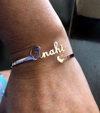 Heart Bangle Name Bracelet Set Initial Letters Nameplate Jewelry Gift