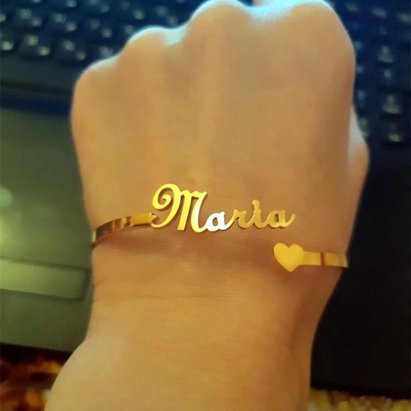 Heart Bangle Jewelry Set Name Bracelet Initial Letters Bracelets
