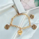 Love Heart Engraved Nameplate Pendant Personalized Stainless Steel Bracelet