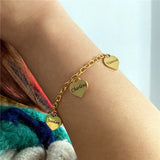 Love Heart Engraved Nameplate Pendant Personalized Stainless Steel Bracelet