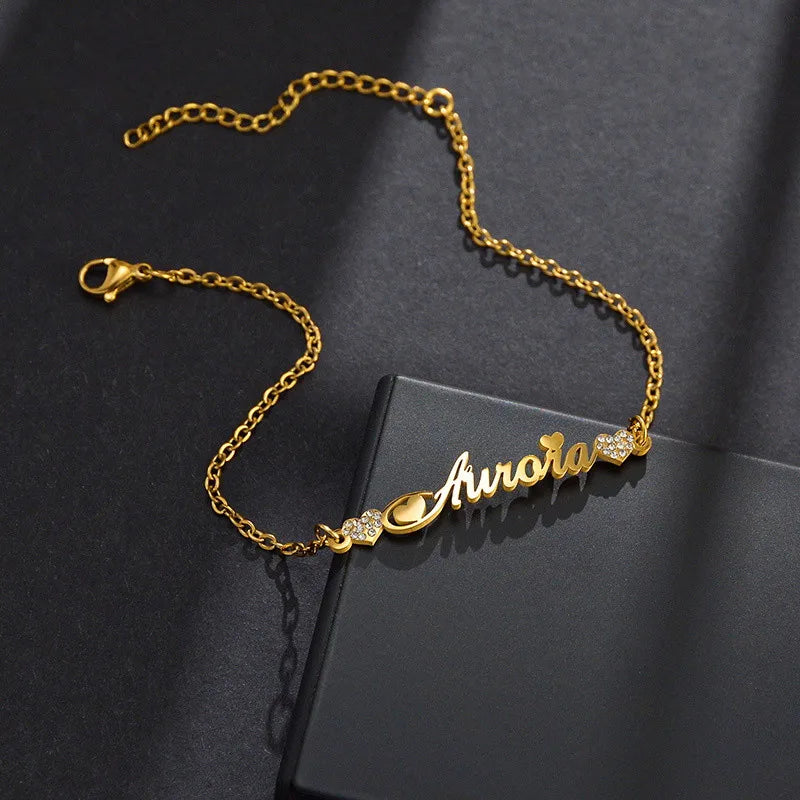 Personalized Love Heart Nameplate Pendant Bracelet Gift