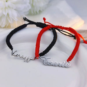 Name Bracelet Nylon Cord Adjustable Stainless Steel Nameplate Couple Jewelry