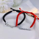 Name Bracelet Nylon Cord Adjustable Stainless Steel Nameplate Couple Jewelry