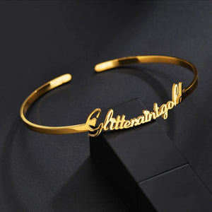 Name Bracelet Personalized Charm Silver Bangle for Women