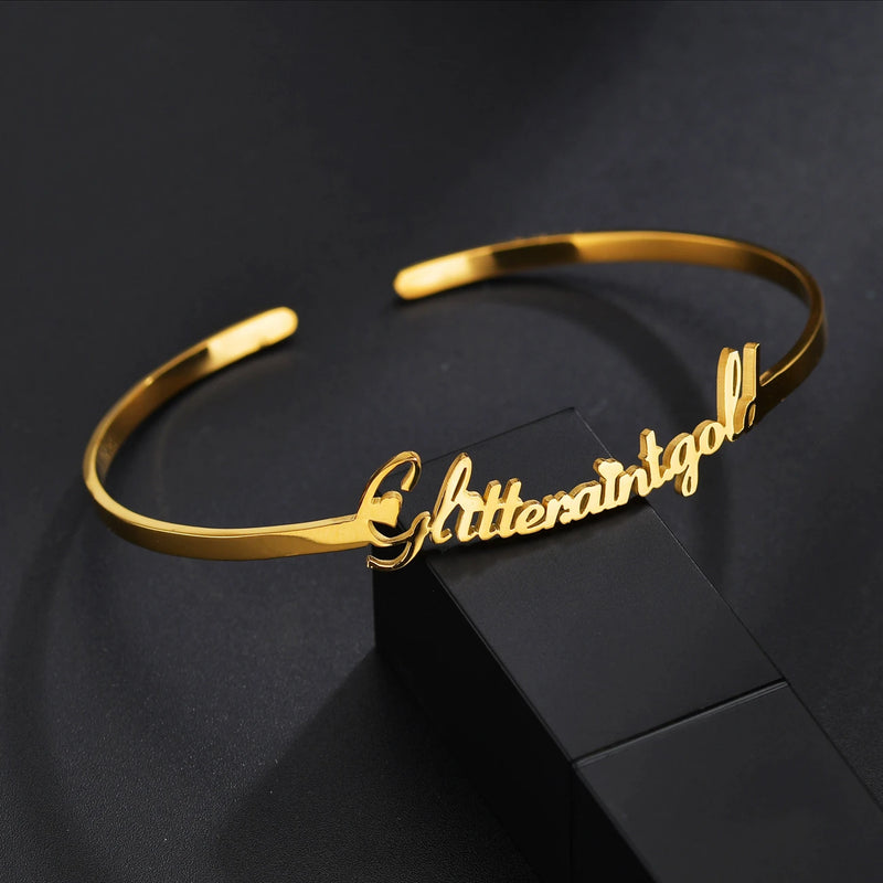 Name Bracelet Personalized Charm Silver Bangle for Women