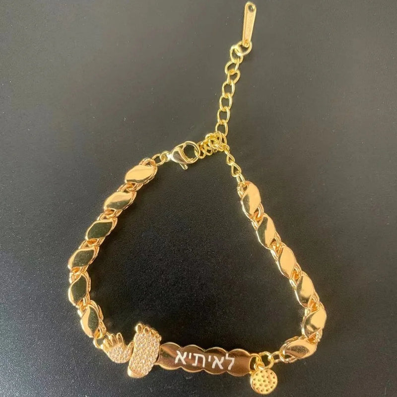 Personalized Name Bracelet Crown Chain Feet Bangle Women Bracelet