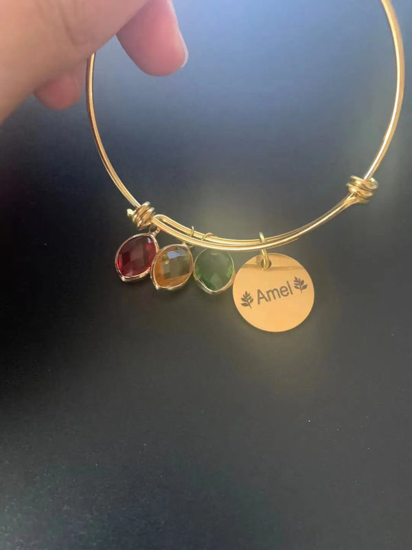 Name Bracelet With Birthstone Engraved Names Bangle Stainless Steel