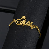 Crown Letter Name Bracelet Women Kids Stainless Steel Adjustable