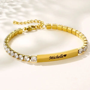 Personalized Stainless Steel Name Bracelet with Zircon Charm