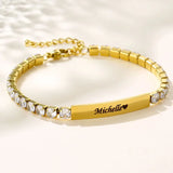 Personalized Stainless Steel Name Bracelet with Zircon Charm
