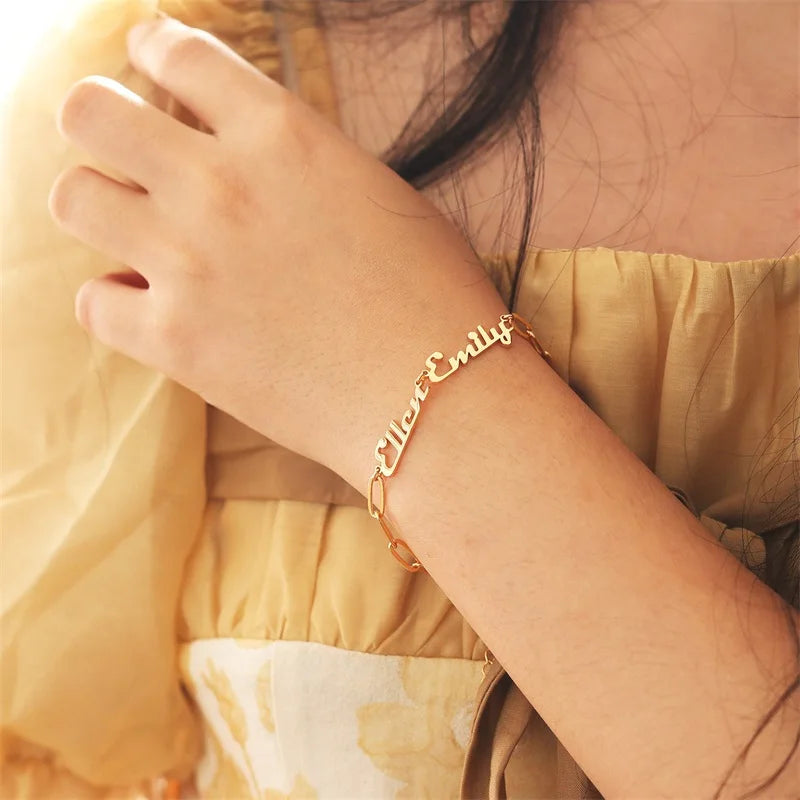 Women's Stainless Steel Name Bracelet Chain Personalized Letters Pendant Jewelry