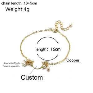 Personalized Copper Name Bracelets with Freshwater Pearl String Jewelry
