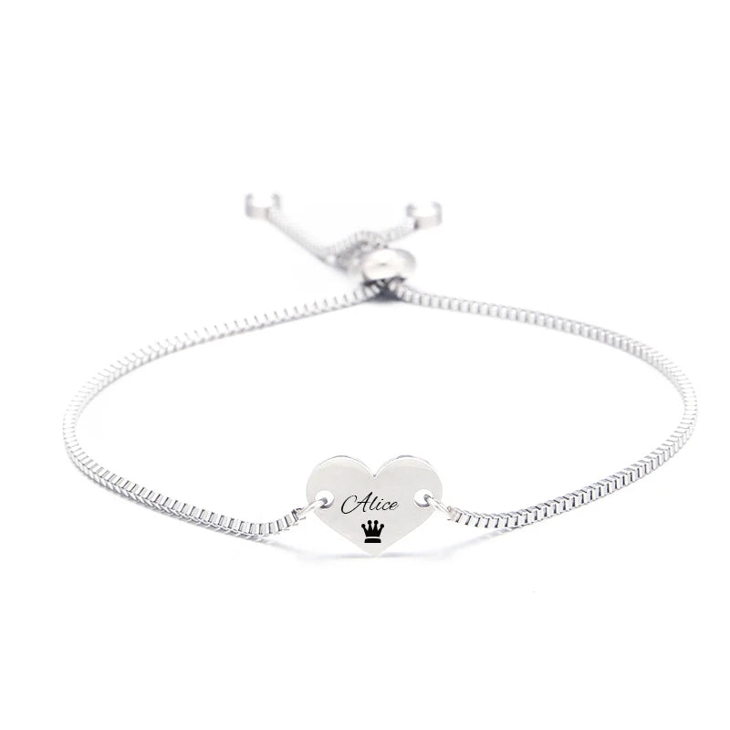 Engraved Heart Bracelet Stainless Steel Adjustable Bangle