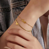 Name Bracelets for Women Personalized Stainless Steel Double Chain Bracelet