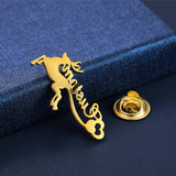 Name Brooches Stainless Steel Letter Deer Heart Shape Pin Badges for Women