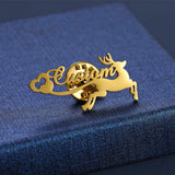 Name Brooches Stainless Steel Letter Deer Heart Shape Pin Badges for Women