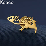 Name Brooches Stainless Steel Letter Deer Heart Shape Pin Badges for Women