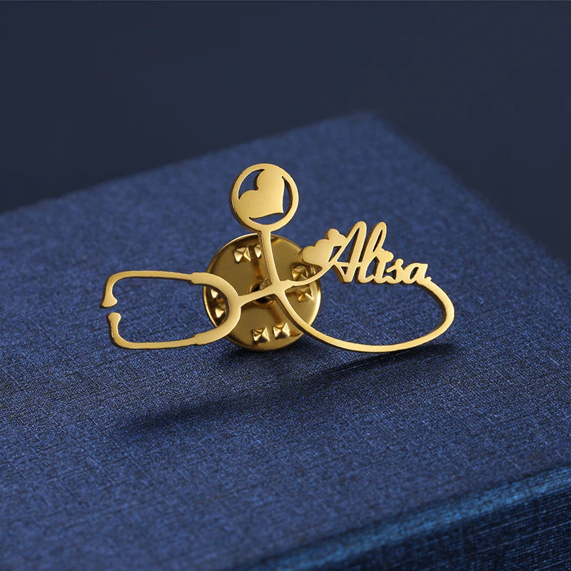Letter Stethoscope Pin Badge Brooch Stainless Steel Personalized Jewelry