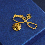 Name Brooches Stainless Steel Letter Stethoscope Pin Badges