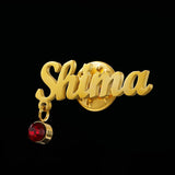 Personalized Stainless Steel Letter Pin Badges with Red Zircon Birthday Stone