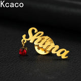 Personalized Stainless Steel Letter Pin Badges with Red Zircon Birthday Stone