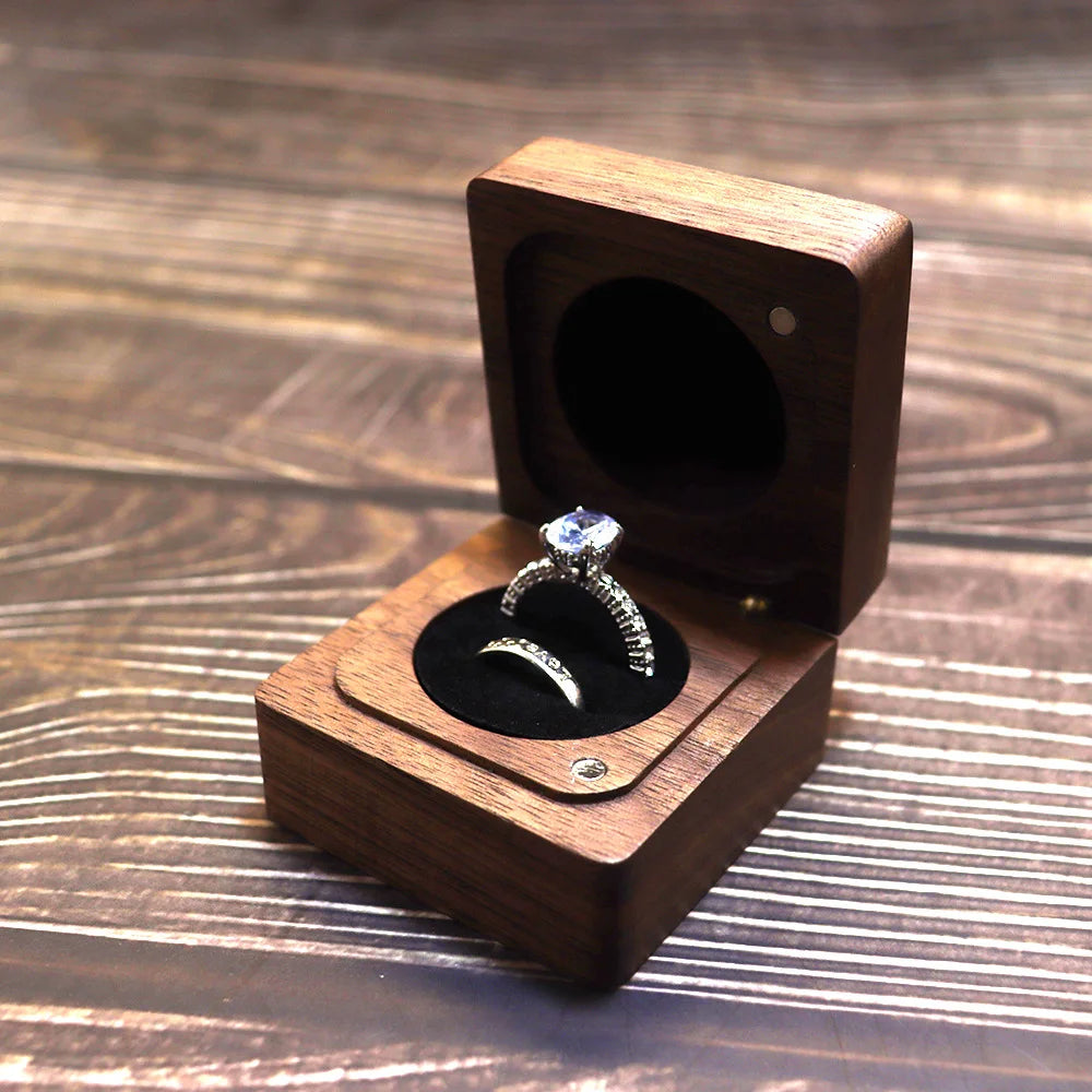Personalized Walnut Wooden Box Ring Storage Display Stand Case