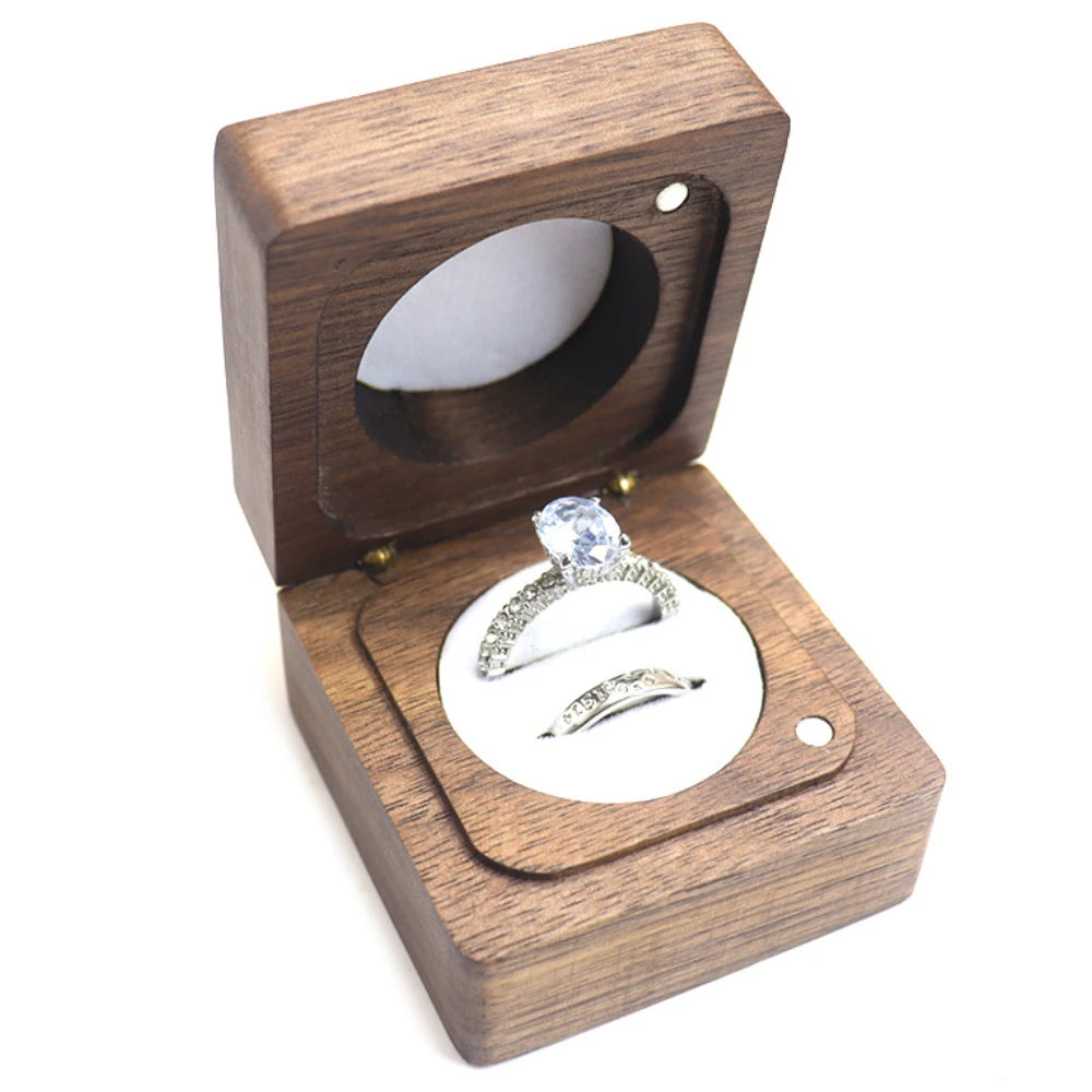 Personalized Walnut Wooden Box Ring Storage Display Stand Case
